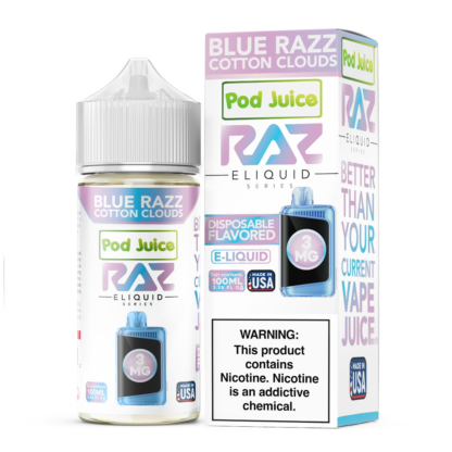Pod Juice x RAZ (LIQ FB)(100mL) TFN - Qty per pack 1 Blue Razz Cotton Clouds 03mg