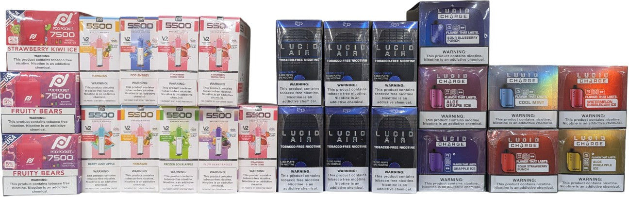 Mix Vapes -250 retail units - $0.6 per unit - 10 per pack / 25 pack per case