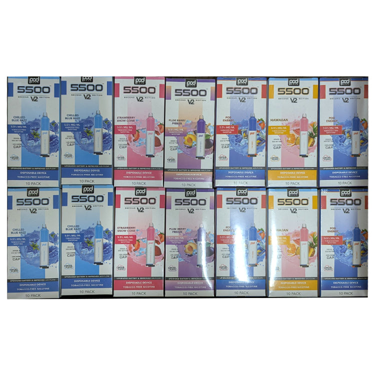 POD V2 5500Puff - 280 retail units - $0.71 per unit - 10 per pack / 28 pack per case