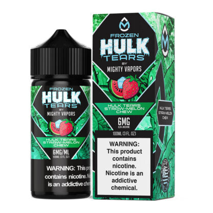 Mighty Vapors (LIQ FB)(100mL) Hulk Tears  -  Qty per pack 1 Frozen Hulk Tears Straw-Melon Chew 06mg