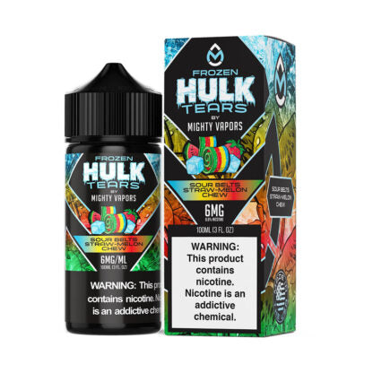 Mighty Vapors (LIQ FB)(100mL) Hulk Tears  -  Qty per pack 1 Frozen Sour Belts Straw-Melon Chew 06mg