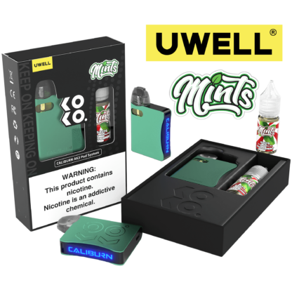 Uwell Caliburn AK3 (Kit PS) + Daddy's Vapor (LIQ Salt)(10mL)  -  Qty per pack 1 Kit Color: Cyan - Flavor: Peppermint 50mg