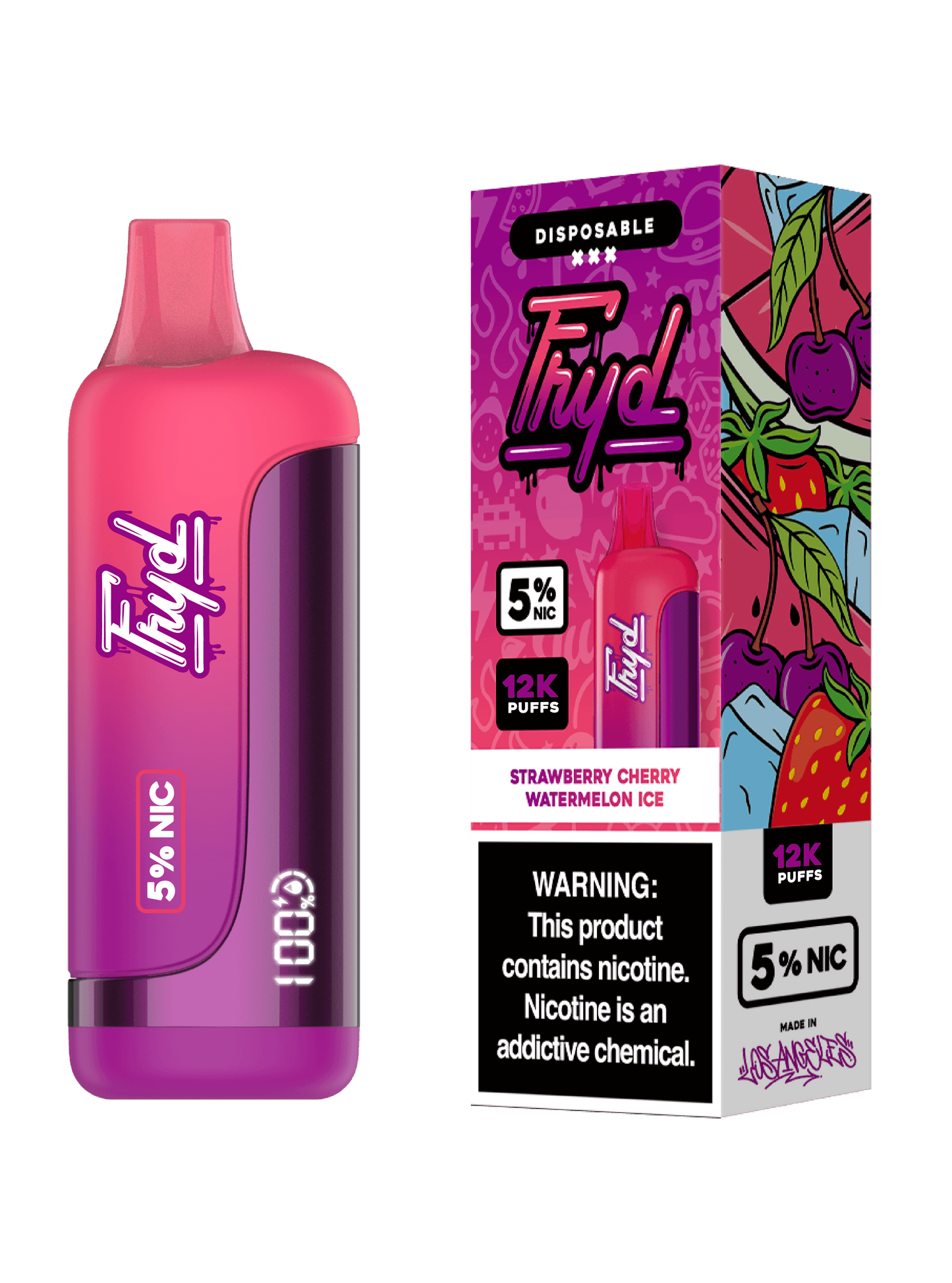 FRYD (Dispo) (12000Puff)(17mL)  -  Qty per pack 5 Strawberry Cherry Watermelon Ice 50mg