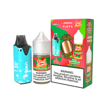 Uwell (Collab Bundle) V6 (Kit PS) + Cloud Nurdz (LIQ Salt)(30mL)  -  Qty per pack 1 Color: Blue - Flavor: Sour Watermelon Strawberry 50mg