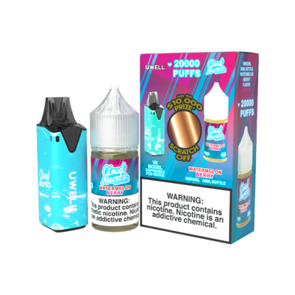 Uwell (Collab Bundle) V6 (Kit PS) + Cloud Nurdz (LIQ Salt)(30mL)  -  Qty per pack 1 Color: Blue - Flavor: Watermelon Berry Iced 50mg