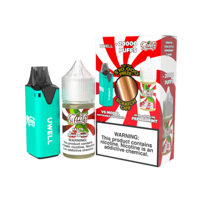 Uwell (Collab Bundle) V6 (Kit PS) + Mints (LIQ Salt)(30mL)  -  Qty per pack 1 Color: Cyan - Flavor: Peppermint 50mg