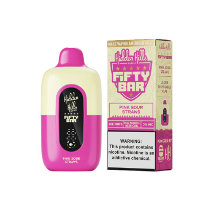 Fifty Bar 20K (Dispo) (20000Puff)(16mL) Hidden Hills Edt  -  Qty per pack 5 Pink Sour Straws 50mg