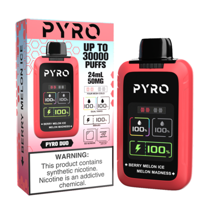 Pyro Duo (Dispo) (30000Puff)(24mL)  -  Qty per pack 5 Berry Melon Ice/Melon Madness 50mg