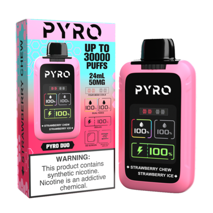 Pyro Duo (Dispo) (30000Puff)(24mL)  -  Qty per pack 5 Strawberry Chew/ Strawberry Ice 50mg