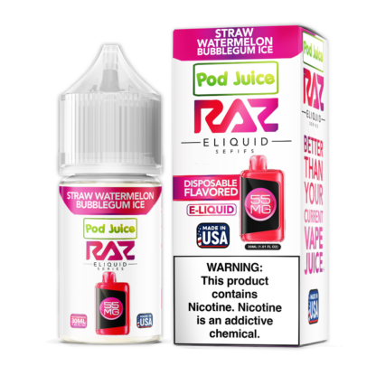 Pod Juice x RAZ (LIQ Salt)(30mL) TFN  -  Qty per pack 1 Straw Watermelon Bubblegum Ice 20mg