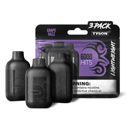 Tyson 2.0 Lightweight (Dispo) (6000Puff)(12mL)(3-Pack)  -  Qty per pack 10 Grape Razz 50mg