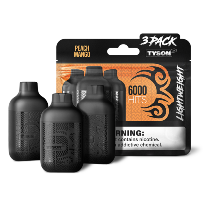 Tyson 2.0 Lightweight (Dispo) (6000Puff)(12mL)(3-Pack)  -  Qty per pack 10 Peach Mango 50mg