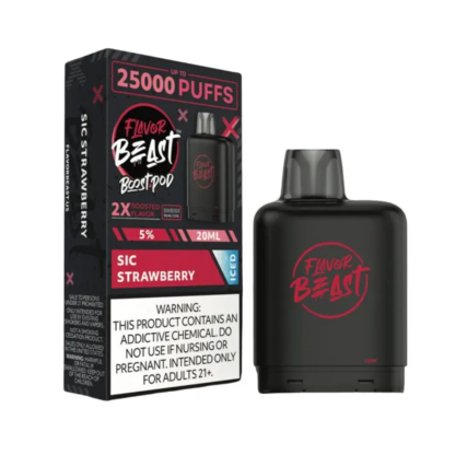 Flavor Beast Level X Boost Pod (Liq Pod) (25000Puffs)(20mL)  -  Qty per pack 5 Sic Strawberry Iced 50mg