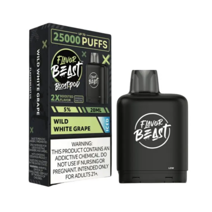 Flavor Beast Level X Boost Pod (Liq Pod) (25000Puffs)(20mL)  -  Qty per pack 5 Wild White Grape Iced 50mg