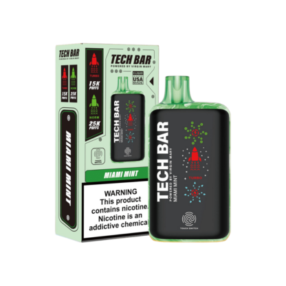 Tech Bar Disposable (25000Puff)(25mL)  -  Qty per pack 5 Miami Mint 50mg