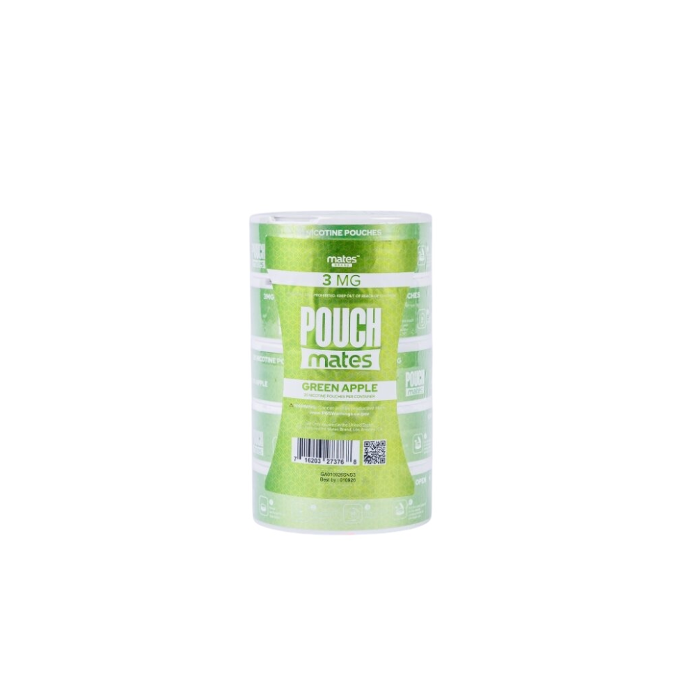 PouchMates (DSPLY 5pc)(Nic Pouch)(20ct Can)(SAS)  -  Qty per pack 5 Green Apple 03mg