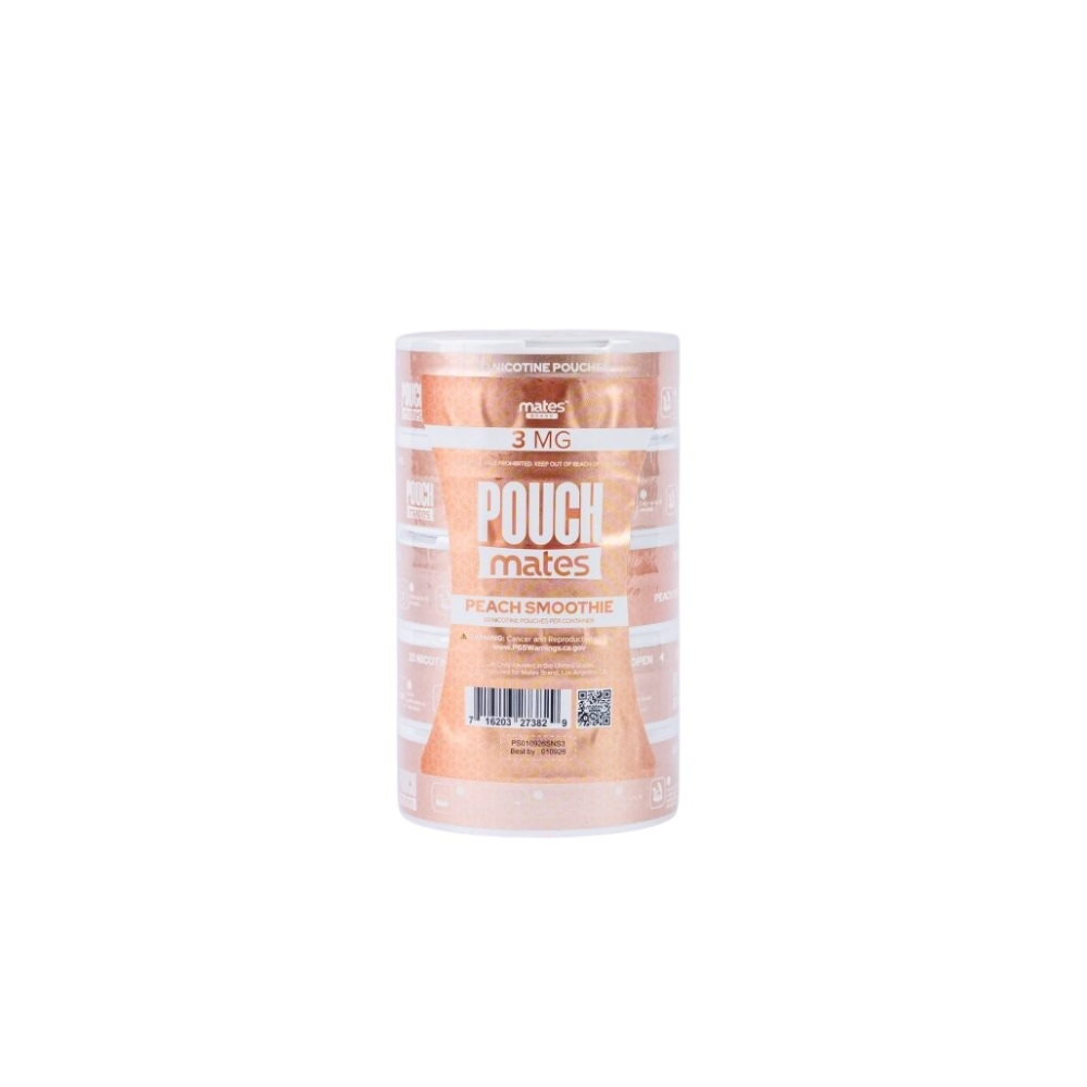 PouchMates (DSPLY 5pc)(Nic Pouch)(20ct Can)(SAS)  -  Qty per pack 5 Peach Smoothie 03mg