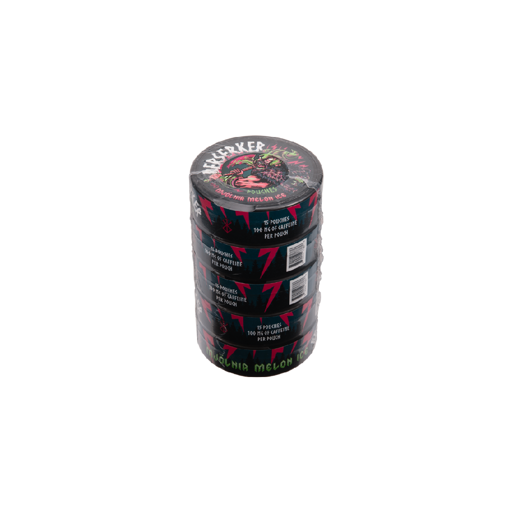 Berserker (DSPLY 5pc)(Caffeine Pouch)(15ct Can)  -  Qty per pack 5 Mjolnir Melon Ice (SAS)