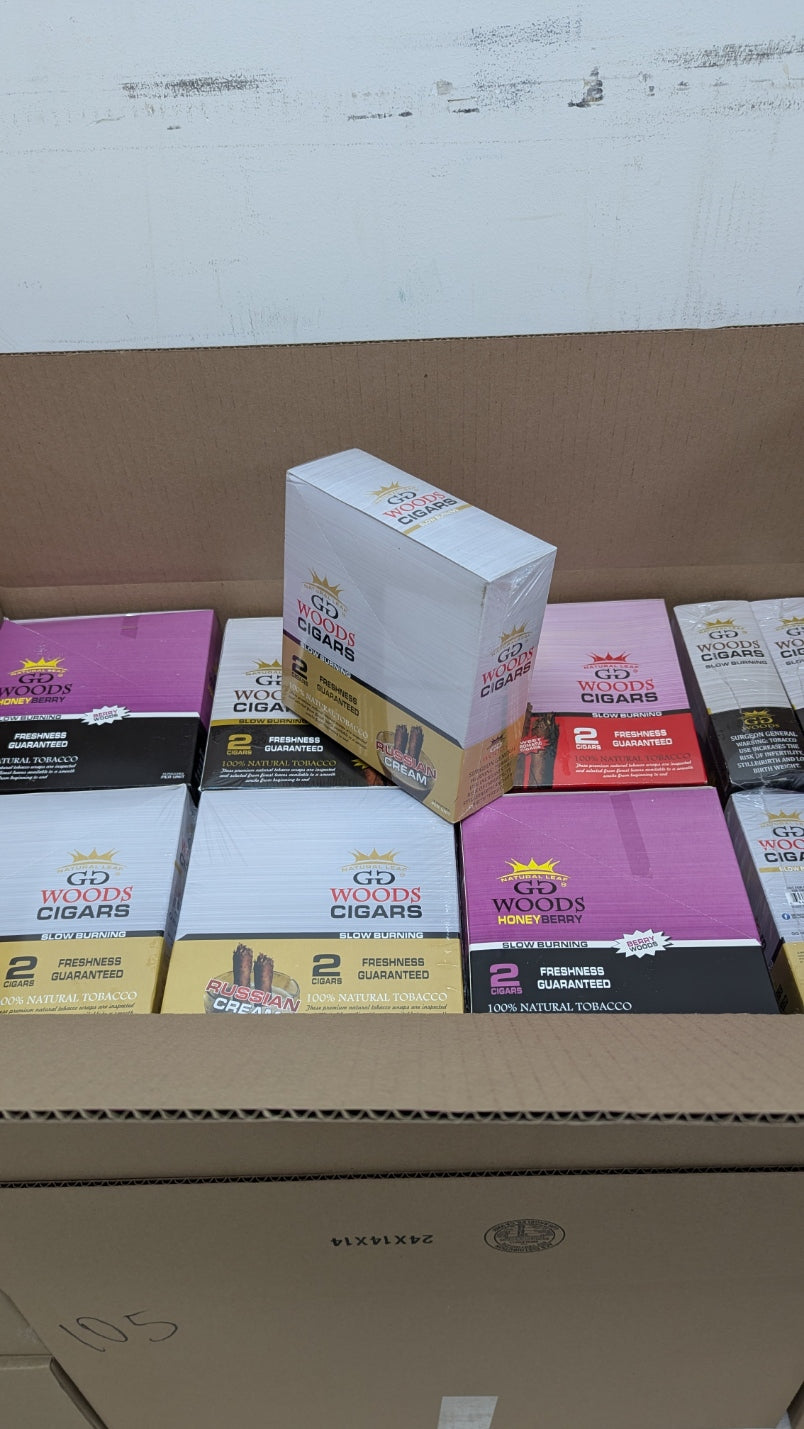 GG Wood 2 Cigar - 675 retail packs - $0.22 per pack (15 pouches per box / 5 Flavors  / 45 box's per Case)