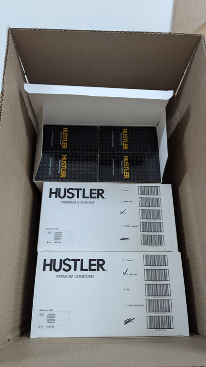 Hustler Condoms - 288 retail packs - $0.52 per pack (3 per pack / 4 sizes)