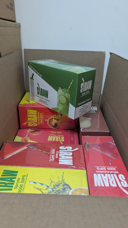 Straw Vape 3000Puff -150 retail units - $1 per unit - 10 per pack / 15 pack per case  (7 Flavors)