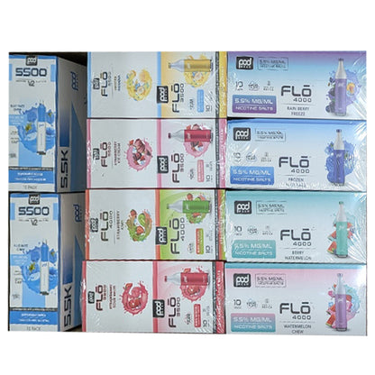 POD Flo 4000Puff - 200 retail units - $0.75 per unit - 10 per pack / 20 pack per case